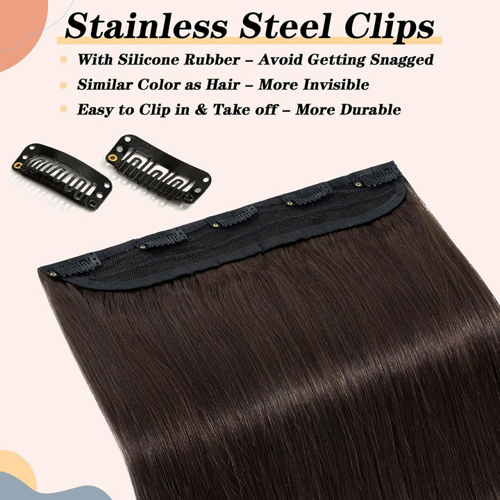S-noilite Clip In Extensions Echthaar Dunkelbraun Real human hair 1 pieces 5 clips Haarverlängerunge