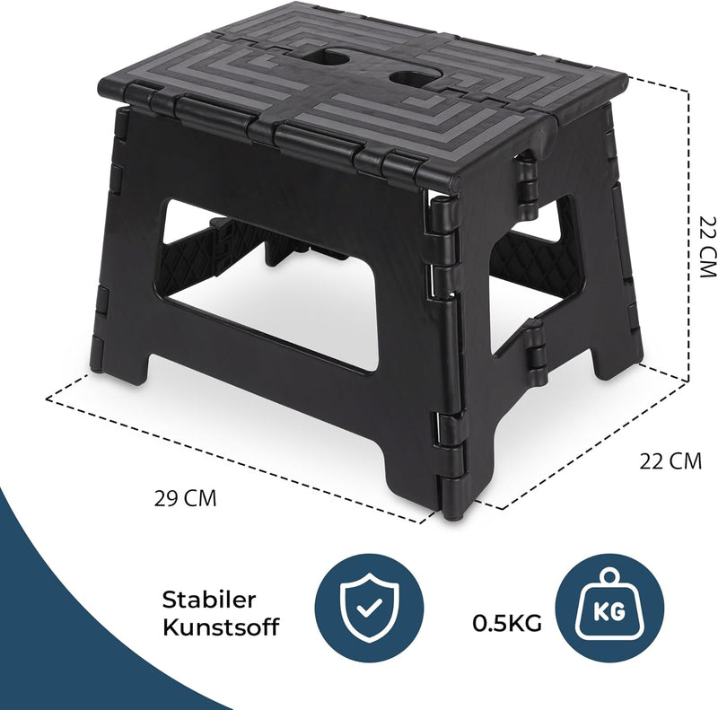 BUDDLEY Tritthocker klappbar – 23 cm hoher Tritt mit Anti-Rutsch-Design - Tragfähigkeit bis 99 kg -