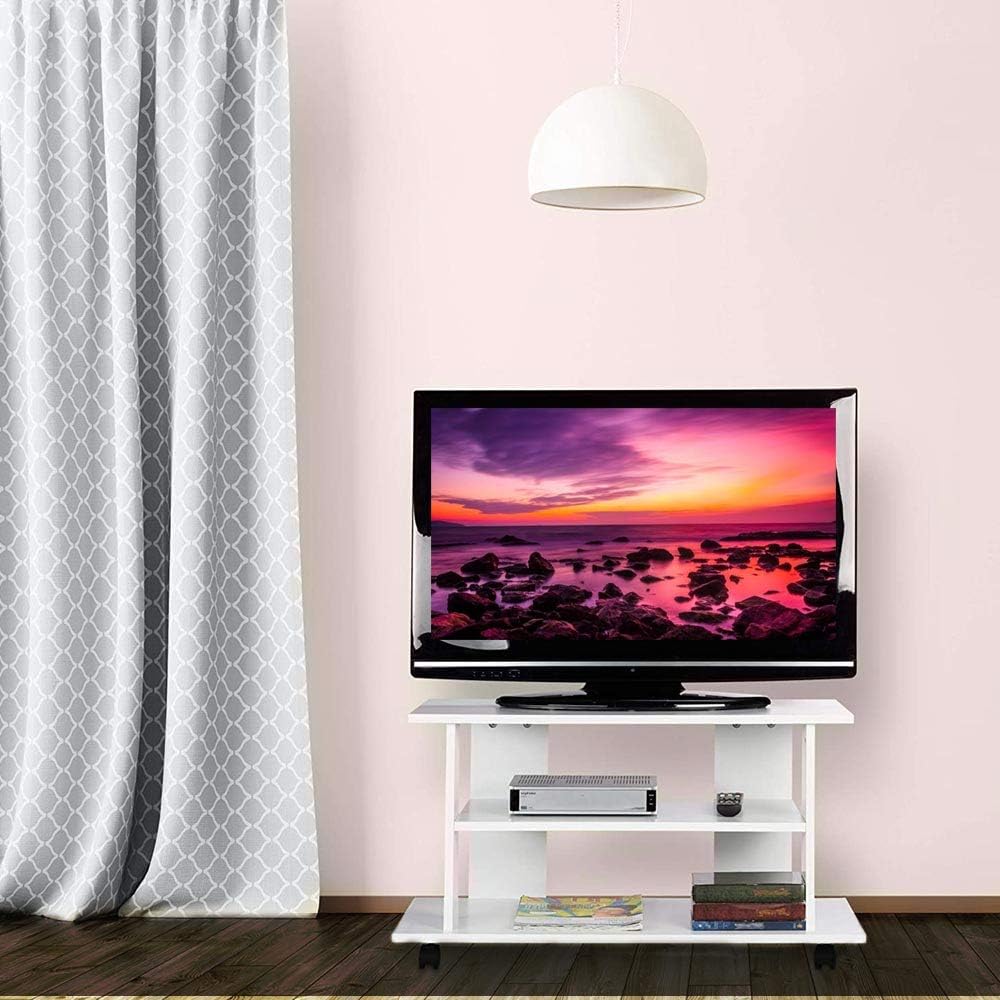 BAKAJI TV-Schrank aus MDF-Holz mit 2 Einlegeböden für Videospiele DVDs und 4 Rollen, modernes Design
