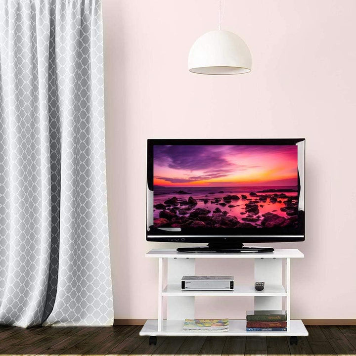 BAKAJI TV-Schrank aus MDF-Holz mit 2 Einlegeböden für Videospiele DVDs und 4 Rollen, modernes Design