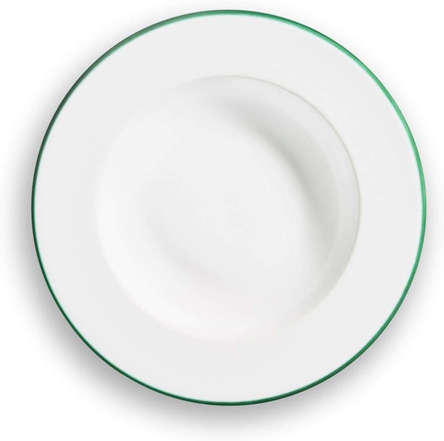 GMUNDNER KERAMIK Suppenteller Gourmet Durchmesser : 24 cm Grüner Rand Geschirr, handgemacht in Öster