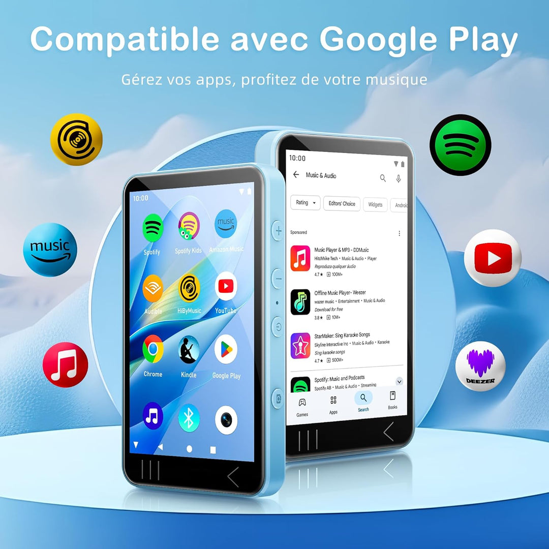HIFI WALKER G7 MP3-Player mit Bluetooth & WLAN, Android 13, 144 GB Speicher, 3 GB RAM, 4-Zoll HD-Tou