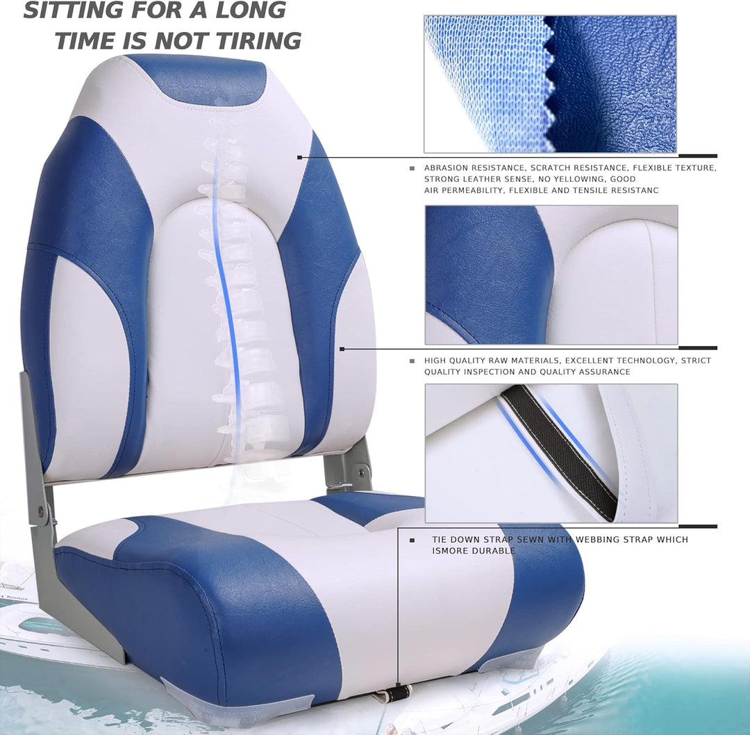 SUNDGORA Deluxe Marine Klappbarer Bootssitz mit hoher Rückenlehne, Edelstahlschrauben im Lieferumfan