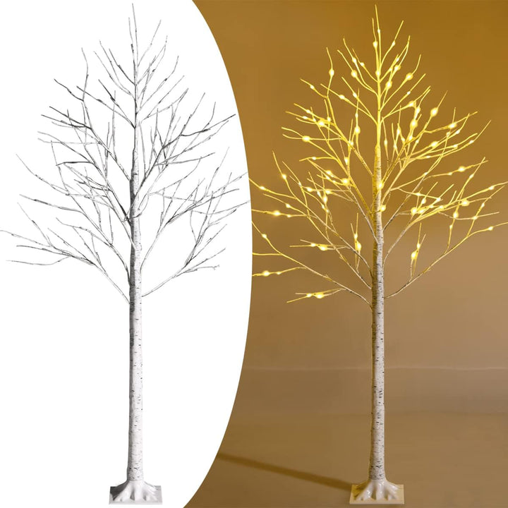 RELAX4LIFE Weisser Weihnachtsbaum Künstlich 180cm, LED Lichtbaum Birkenoptik, Christbaum mit 96 warm