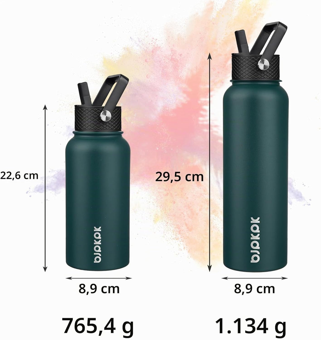 BJPKPK Isolierte Wasserflaschen mit Strohhalm-Deckel, 40 oz grosse Wasserflasche, Edelstahl Metall W
