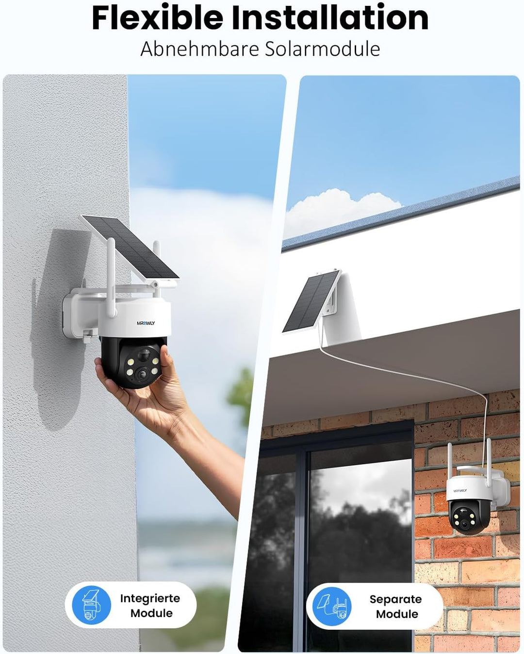 2K Überwachungskamera Aussen Solar, 360° PTZ Kamera Überwachung Aussen Akku, 2,4GHz WLAN Kamera mit