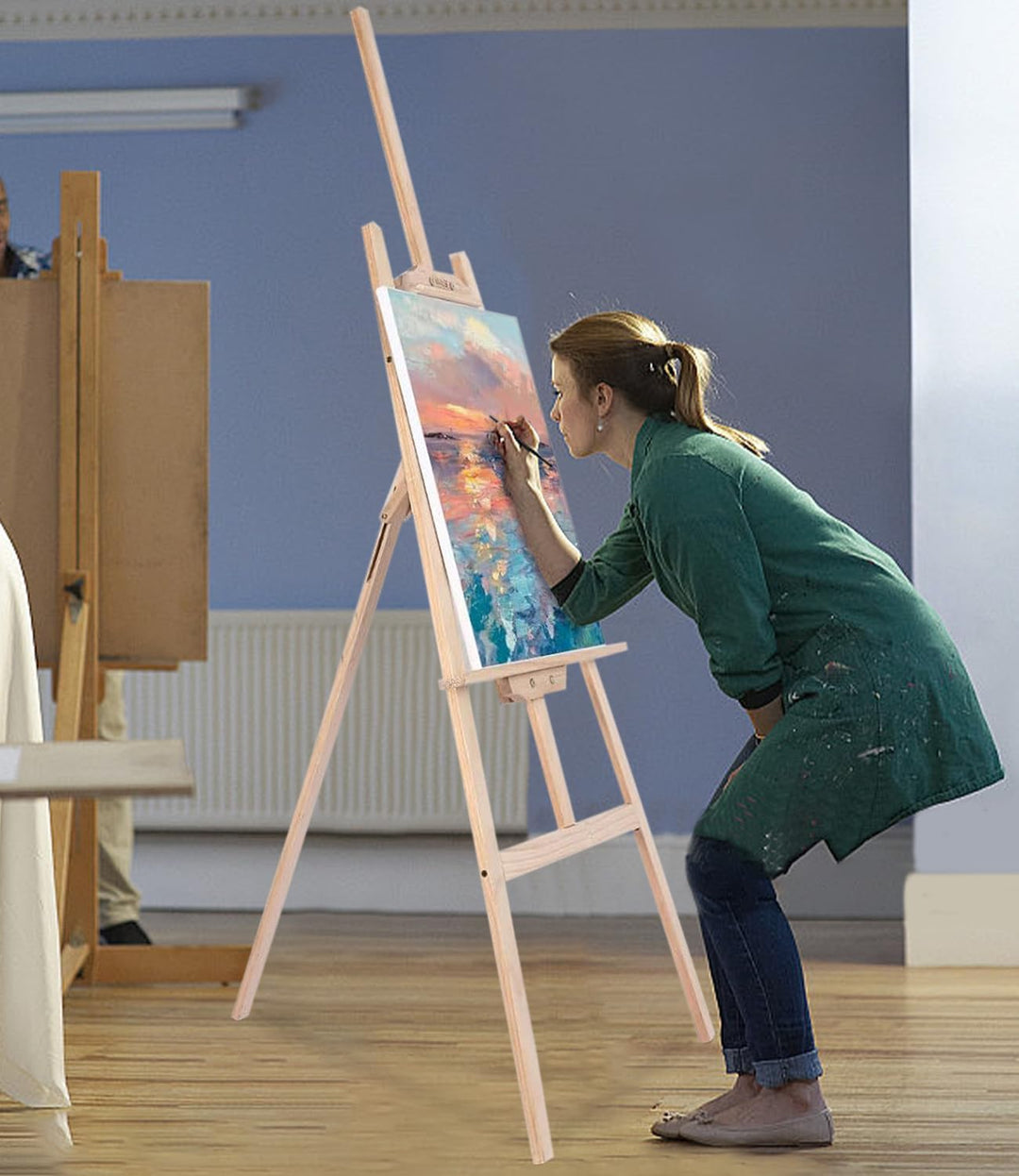 Zawaer Staffelei 150CM Aus Vollholz - Gross Klappbar Und Höhenverstellbar - Bild Ständer für Kunst,