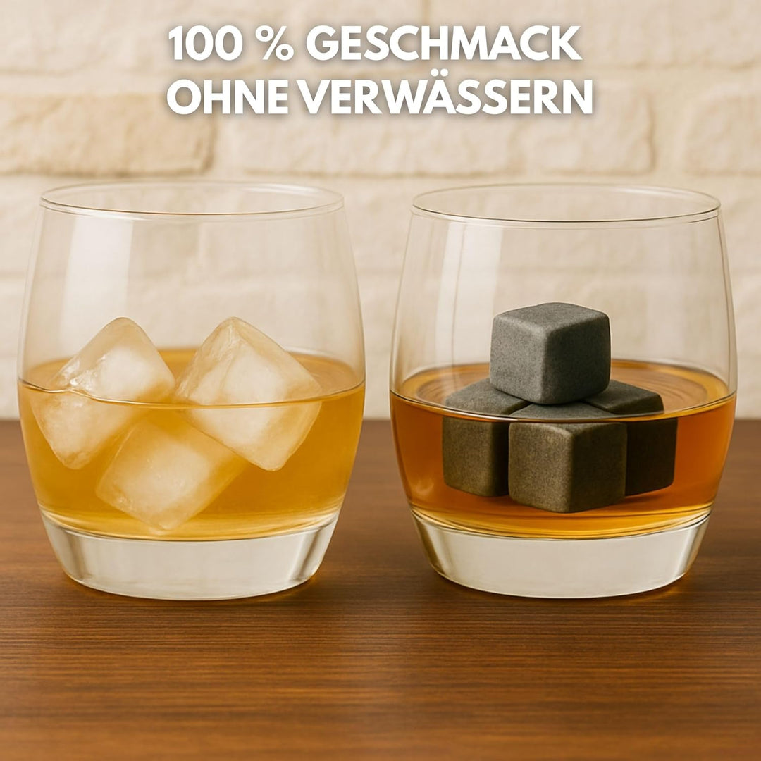 9 Stück Whisky Steine Set aus natürlichem Speckstein, on The Rocks Kühlsteine mit praktischen Stoffb