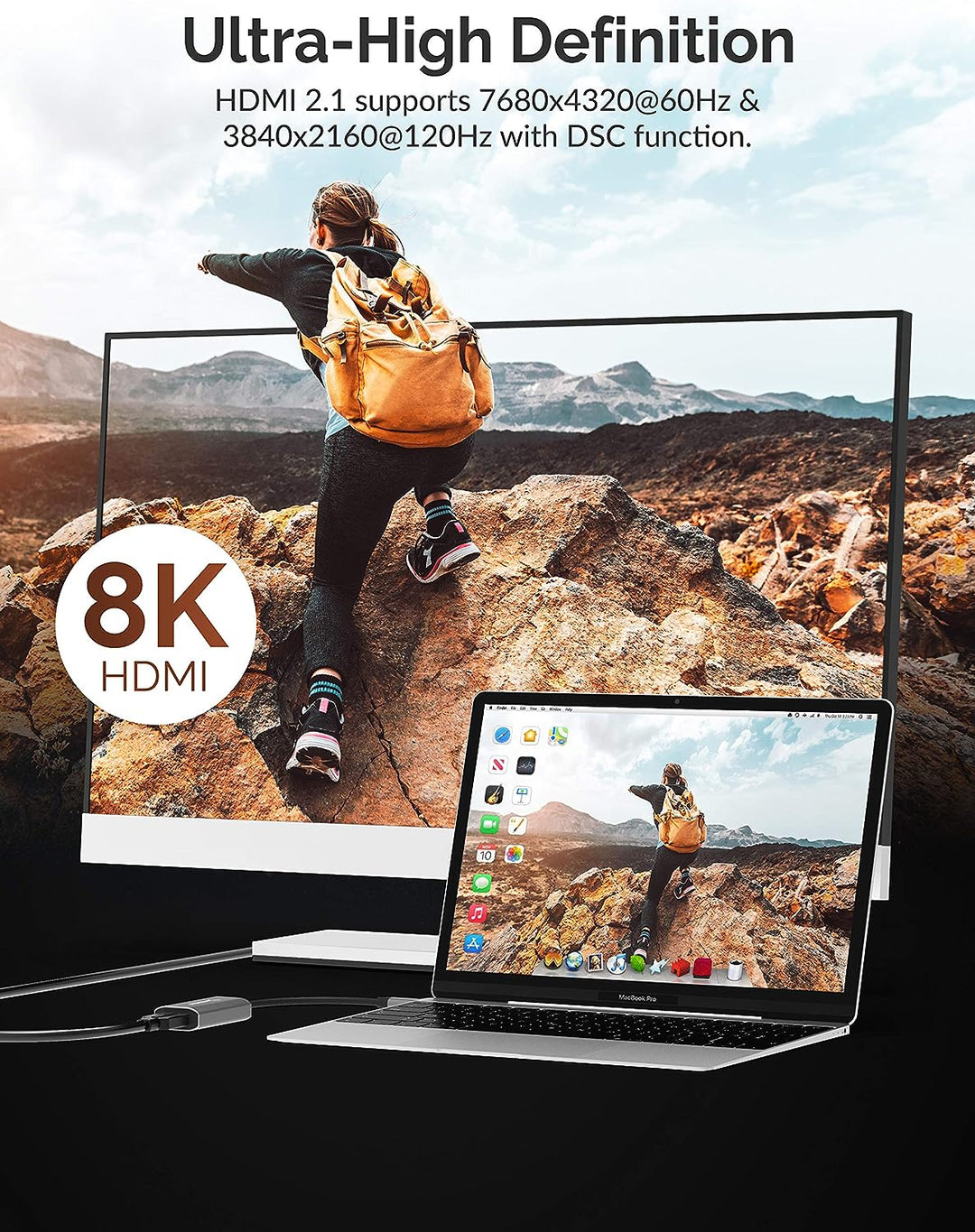 Sabrent USB C auf HDMI Adapter, 8K@60Hz 4K@120Hz UHD HDR High Speed, Typ C zu HDMI 2.1 Splitter Konv