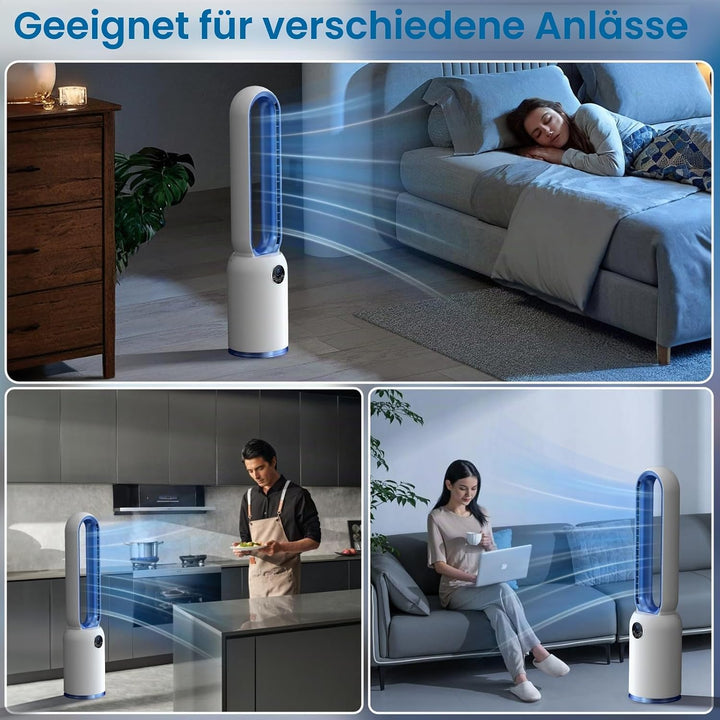 Turmventilator ohne Flügel 88cm – geräuschloser Standventilator mit 55W Motor, LED-Touchscreen & Fer