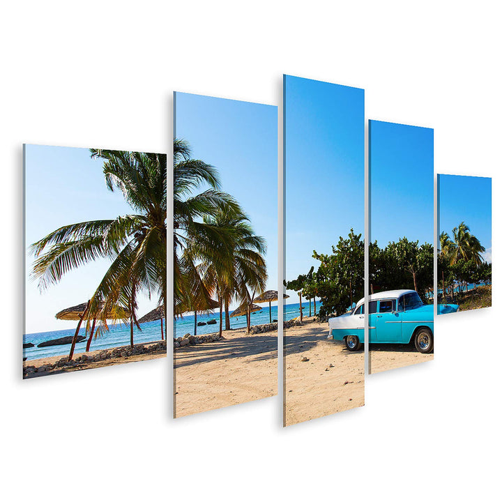 islandburner Bild auf Leinwand Alter Oldtimer Strand Kuba Bilder Wandbilder Poster Leinwand 170x80cm
