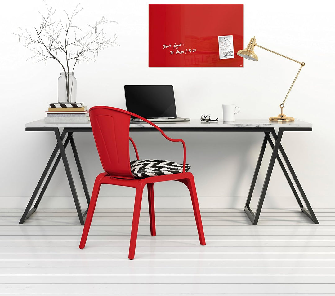 SIGEL GL122 Premium Glas-Magnettafel 60 x 40 cm rot hochglänzend, TÜV geprüft, einfache Montage, Art