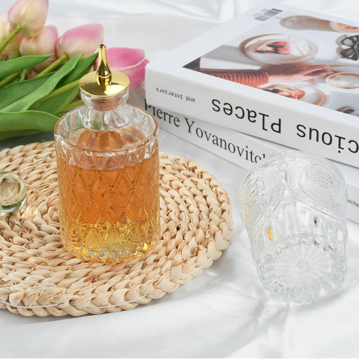 Liquor Decanters Vintage Glasflasche 3 Stück mit Metall Ausgiesser und Verschlussstopfen, Kaffeesiru