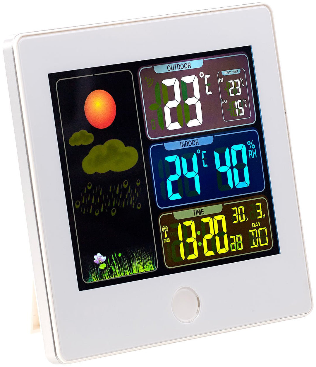 infactory Tischuhren: Funk-Wetterstation mit Aussensensor, Farbdisplay, Funkuhr, Wecker, weiss (Funk