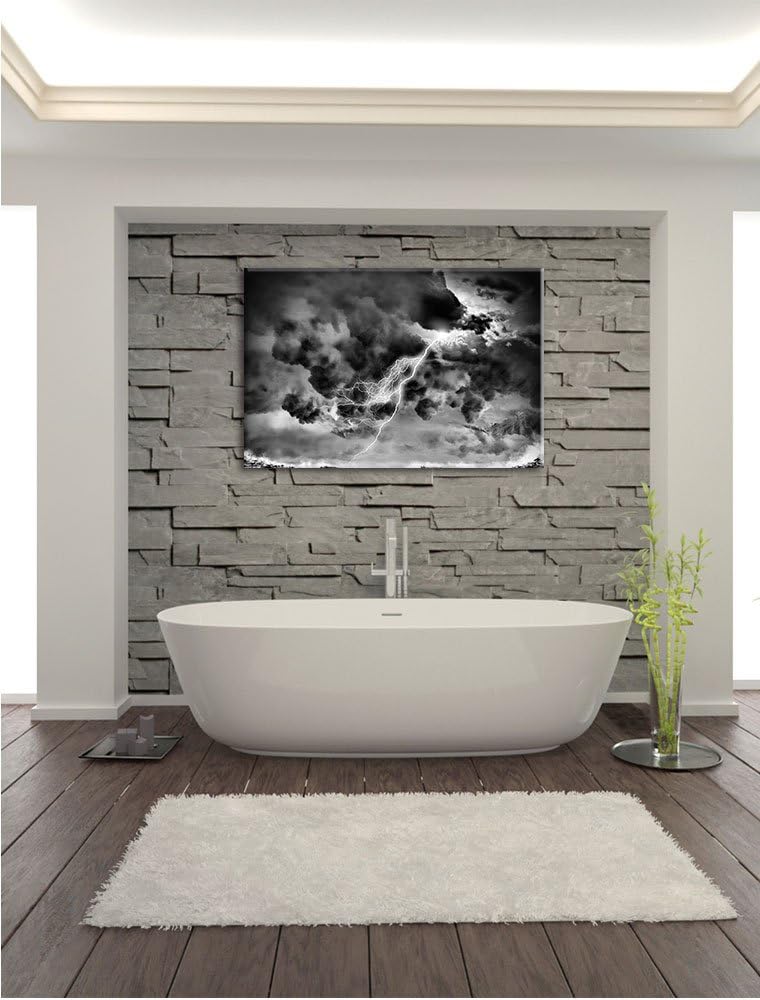 Pixxprint Monocrome, Blitz am Himmel, Format: 100x70 auf Leinwand, 100x70