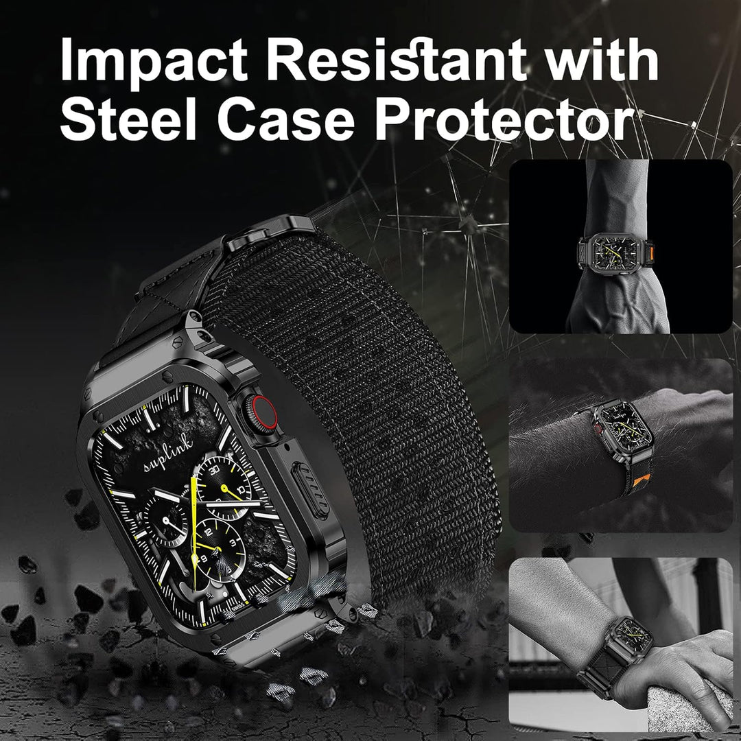 SUPLINK Metallgehäuse mit Nylonband Kompatibel mit Apple Watch Armband 40/41/44/45/49mm,Edelstahl Sc