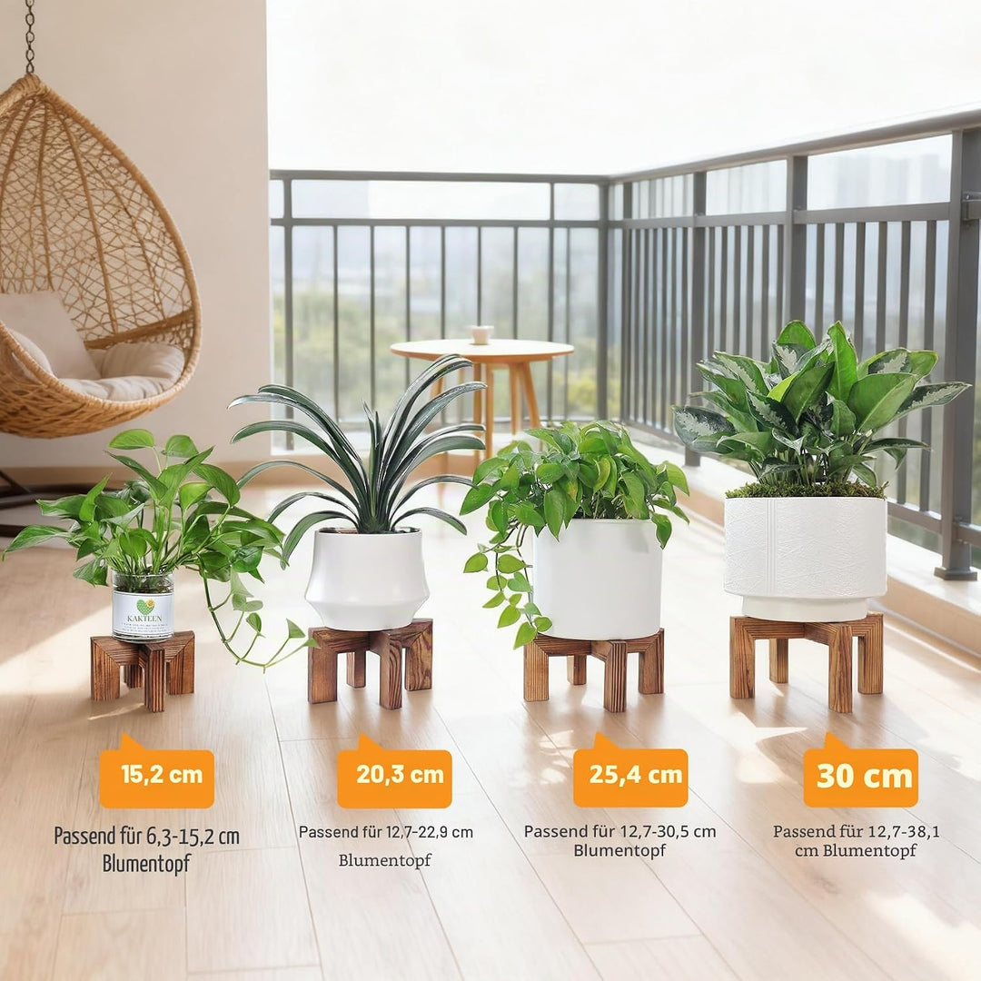 Pflanzenständer, Pflanzenhalter für drinnen und draussen aus Holz, Einzelner Blumentopfständer, Stab
