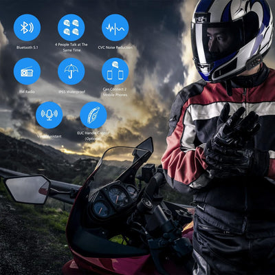 EJEAS V4 Plus Motorrad Gegensprechanlage, Motorradhelm Bluetooth 5.1 Headset mit FM und CVC Rauschun