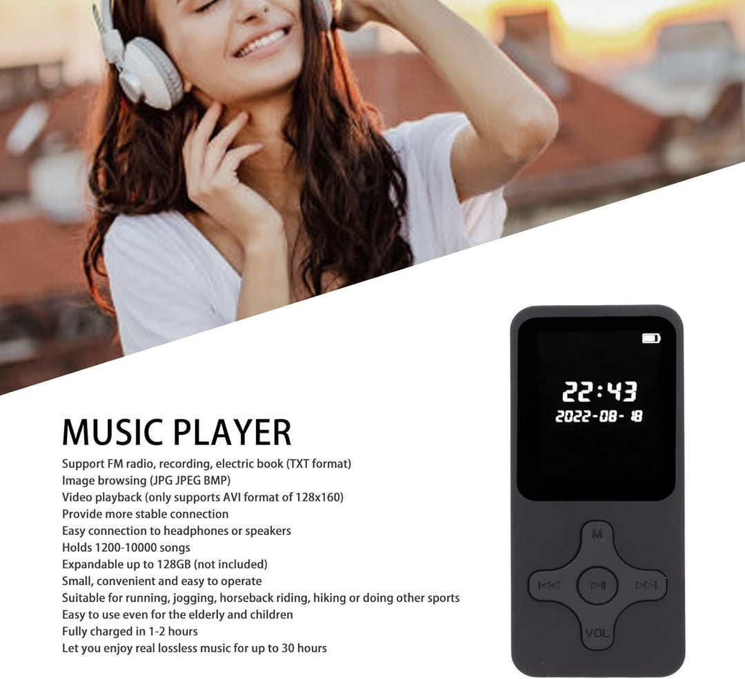 MP3 Player, MP4 Player, MP3 Musik Player mit BT5.0, Klassischer Digitaler LCD Bildschirm mit 1,77 Zo