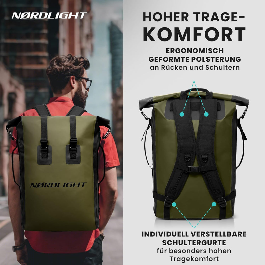 Nordlight Wasserdichter Rucksack Dry Bag 35l - Roll Top Rucksack mit gepolstertem Tragegurt, wasserd