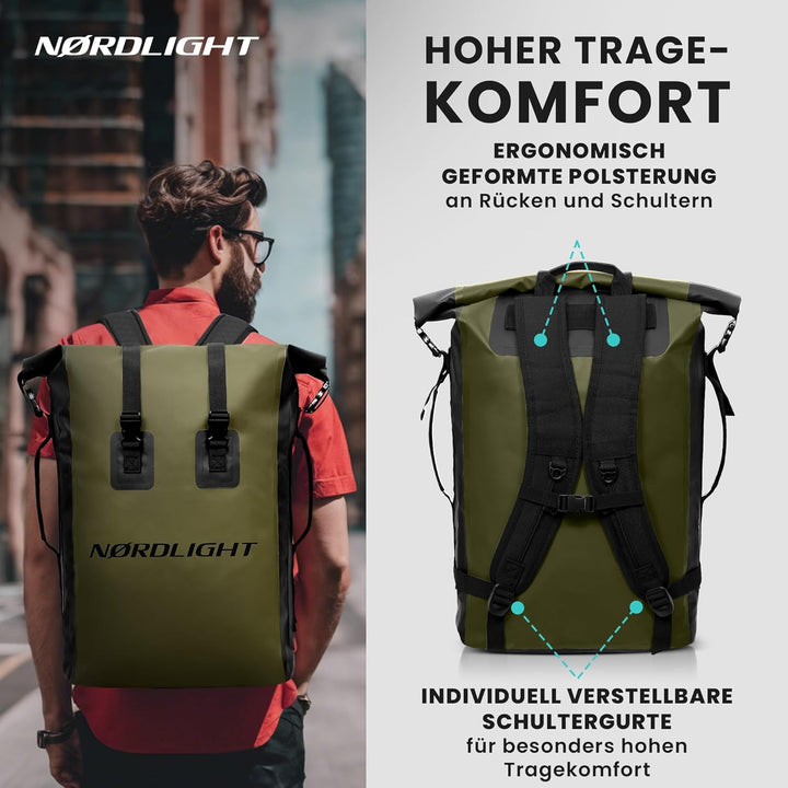 Nordlight Wasserdichter Rucksack Dry Bag 35l - Roll Top Rucksack mit gepolstertem Tragegurt, wasserd