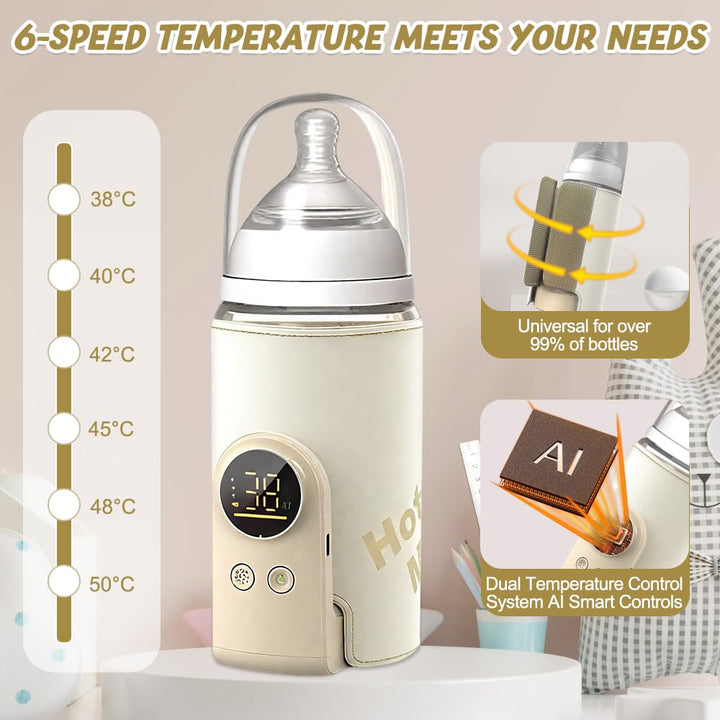 Flaschenwärmer Baby Unterwegs, HOVCEH Tragbarer Flaschenwärmer Baby mit LCD-Display 6000mAh, Portabl