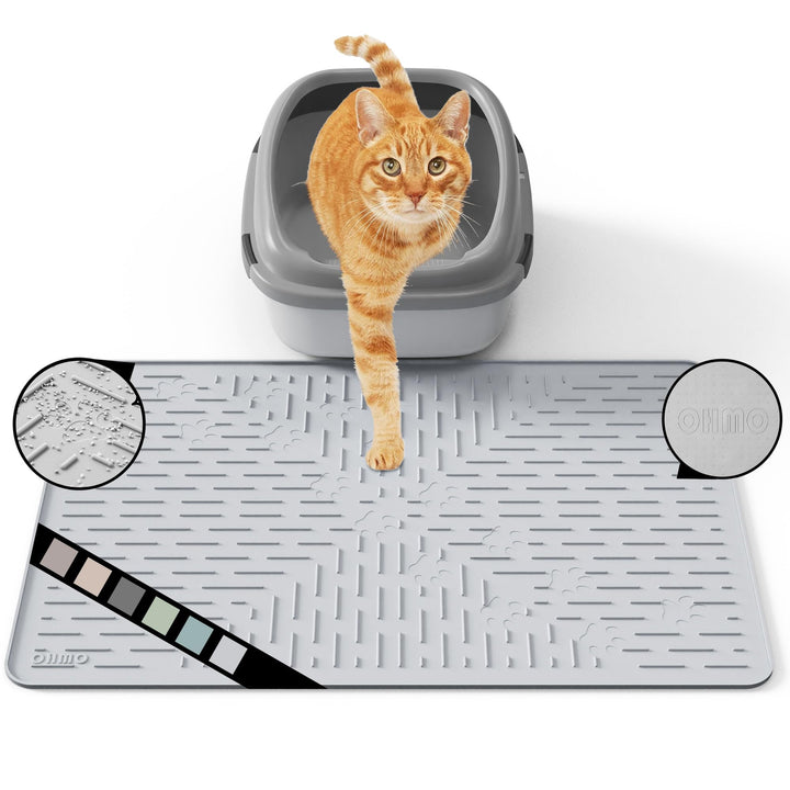 OHMO Katzenklo matte aus Premium-Silikon 60 * 40 CM, wasserdicht und BPA-frei Katzentoilettenmatte,