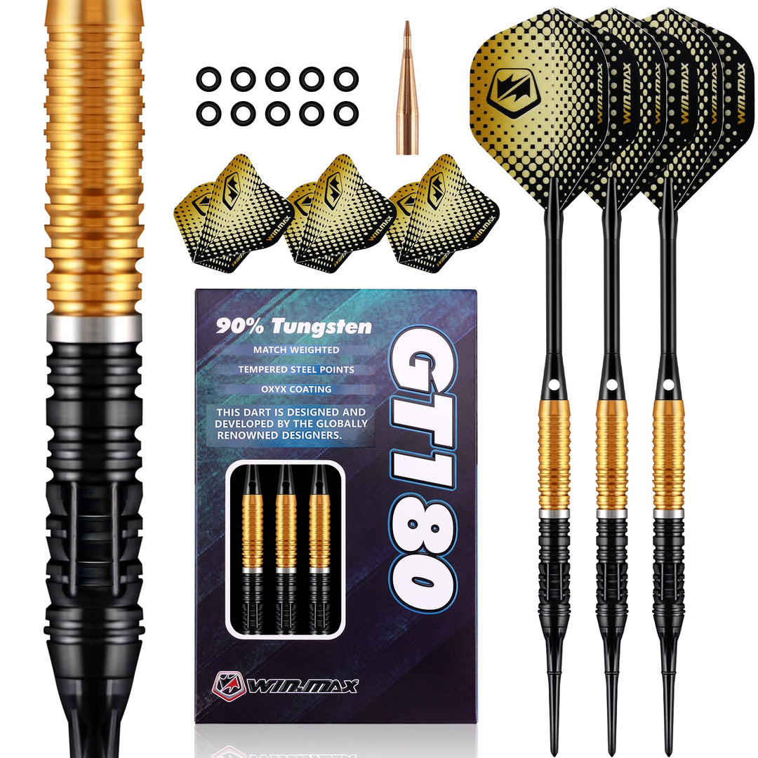 WIN.MAX Dartpfeile 90% Tungsten 3 Stück 90% Wolfram 18 Gramm Dart professionelle Gold, Gold