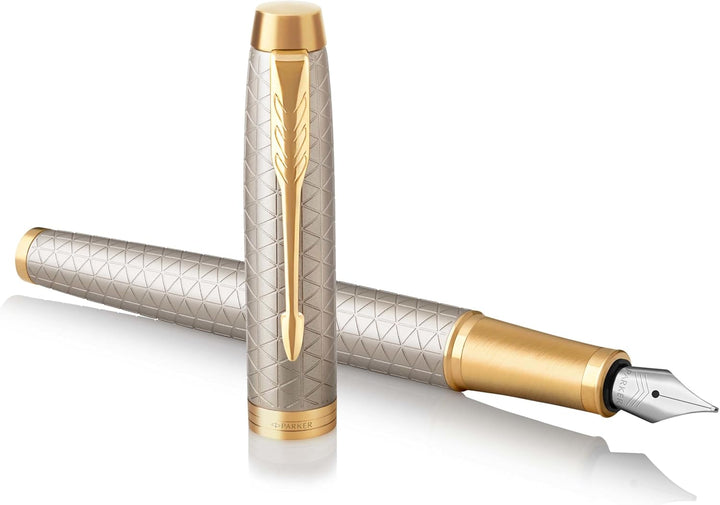 Parker IM Füller Premium Warm Silver Füllfederhalter mit feiner Feder blaue Tinte Geschenkbox