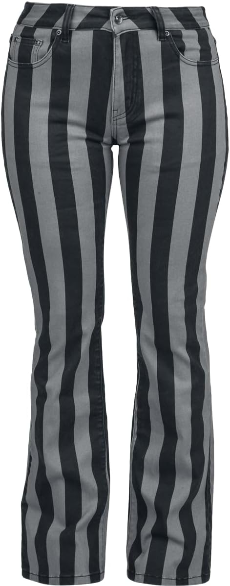 Gothicana by EMP Damen schwarz-grau gestreifte Hose 27W / 30L Schwarz/Grau, 27W / 30L Schwarz/Grau