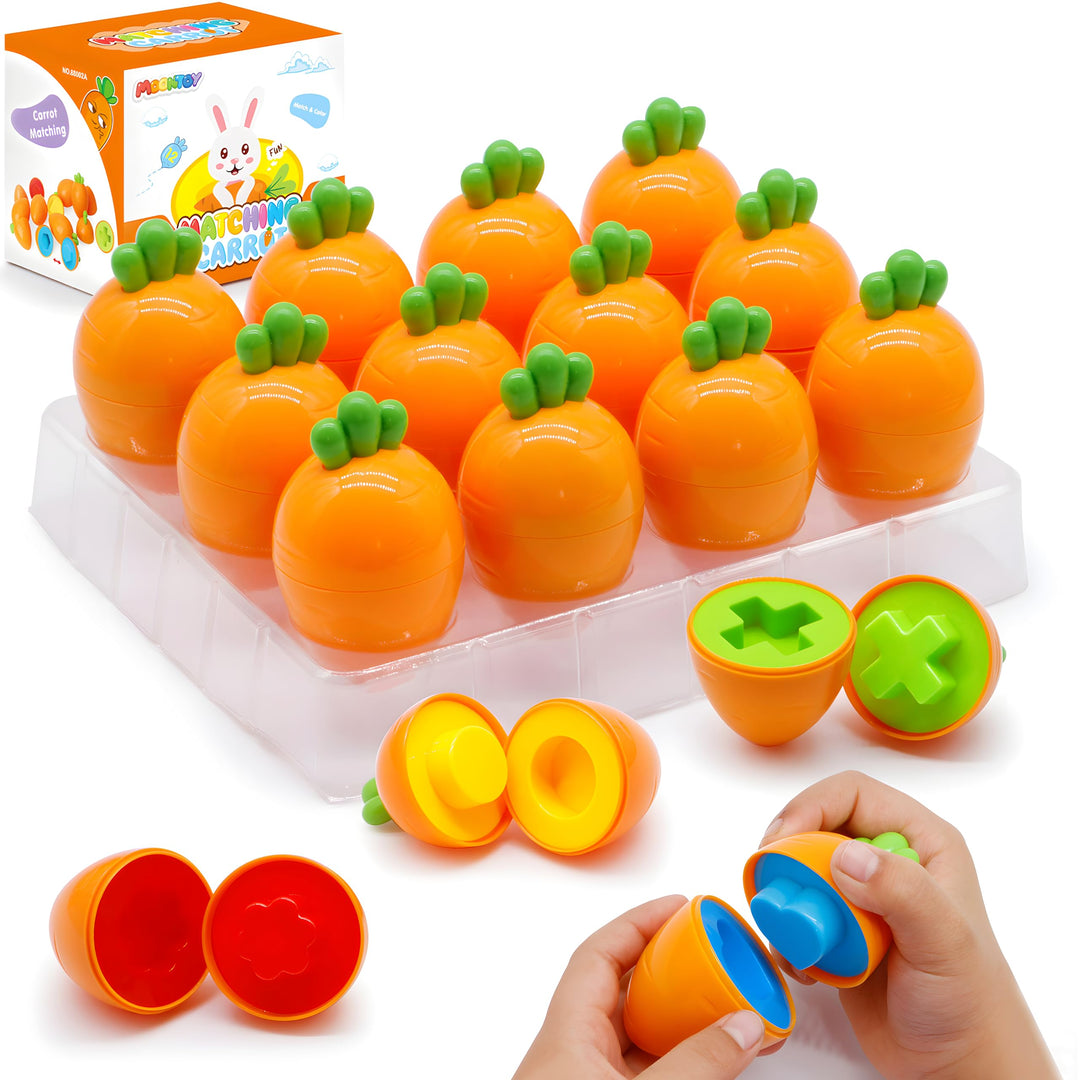 MOONTOY Montessori Spielzeug 1 2 3 Jahre, 12 Pcs Karotten Baby Motorik Passende Eier für 12 18 Monat