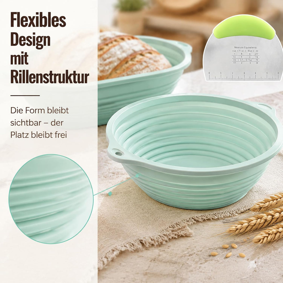 Gärkorb Brot Set,25cm Gärkörbchen zum Brotbacken, Sauerteig Starter Set, Einschliesslich Teigschaber