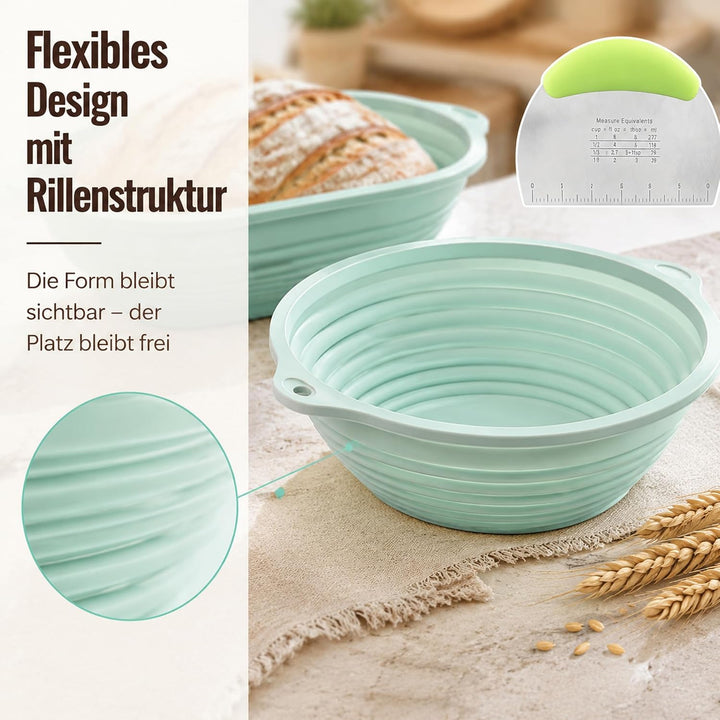 Gärkorb Brot Set,25cm Gärkörbchen zum Brotbacken, Sauerteig Starter Set, Einschliesslich Teigschaber