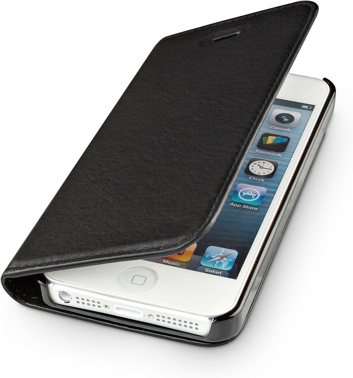 WIIUKA Echt Ledertasche -TRAVEL Nature- für Apple iPhone 5 / 5S / SE -DEUTSCHES Leder- Schwarz, mit