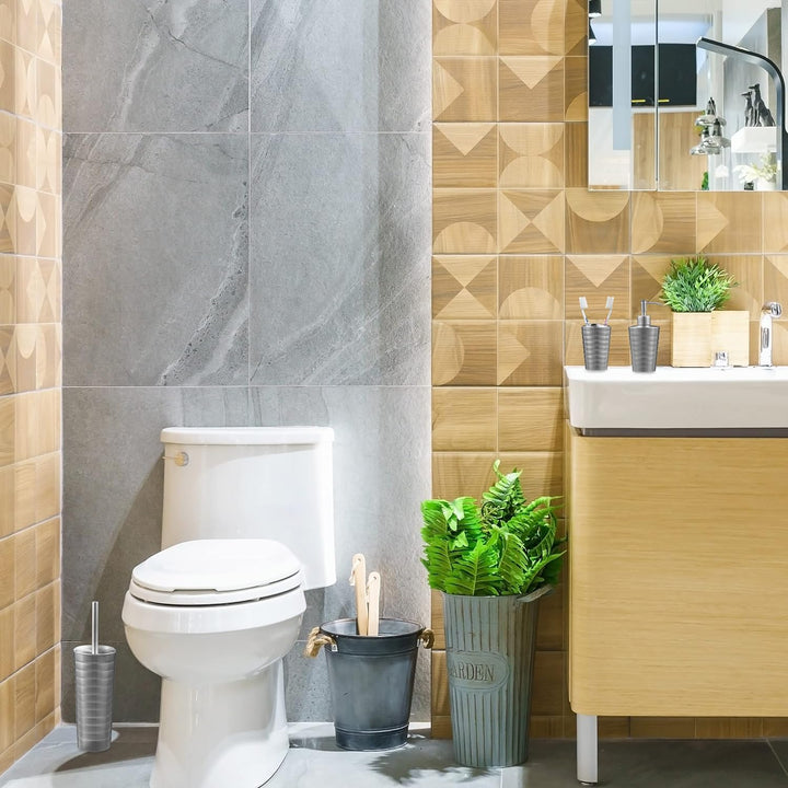 Relaxdays Badezimmer Set, 5-teilig, Badaccessoires Edelstahl gebürstet, komplette Badezimmerausstatt