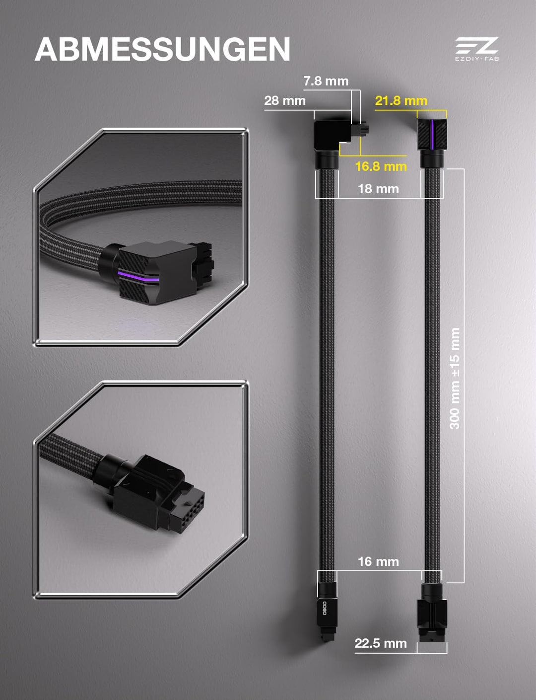 EZDIY-FAB UNIFAS ARGB 16-Pin 12VHPWR GPU-Verlängerungskabel für RTX 40/50 Serie, 16AWG 90° Winkel 12