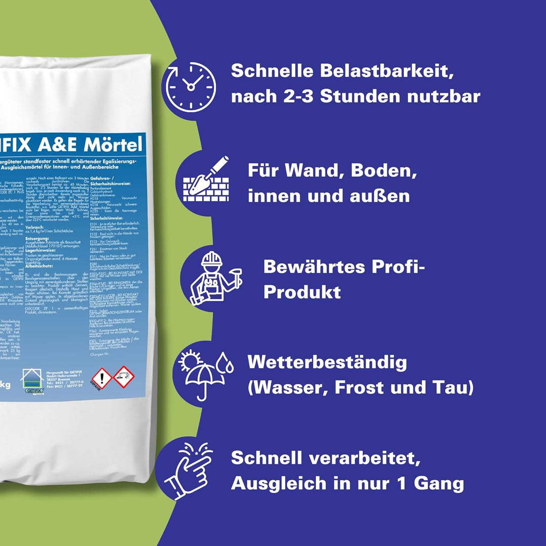 Ausgleichsmörtel - Egalisierung von Flächen - für Balkone, Wände innen und aussen - auf zement-Basis