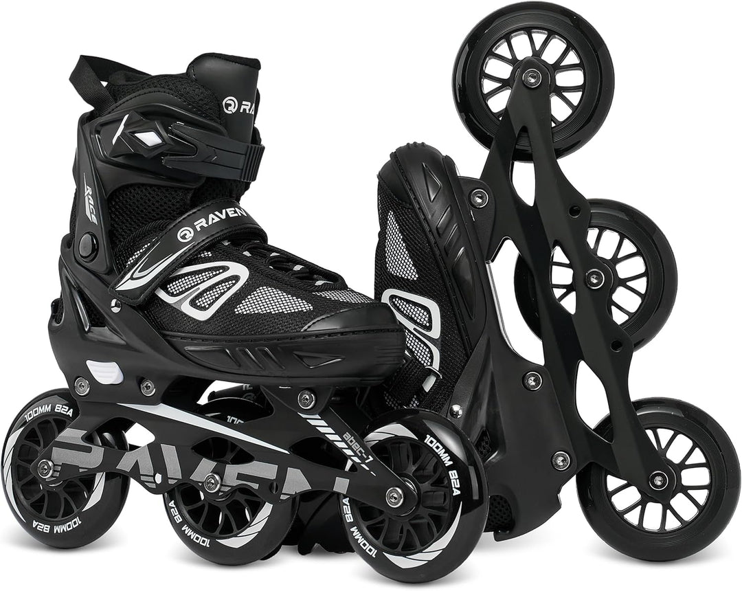 Inlineskates Inliner optional als 2in1 Raven Advance Big Wheels verstellbar Black mit Kufen 35-39, B