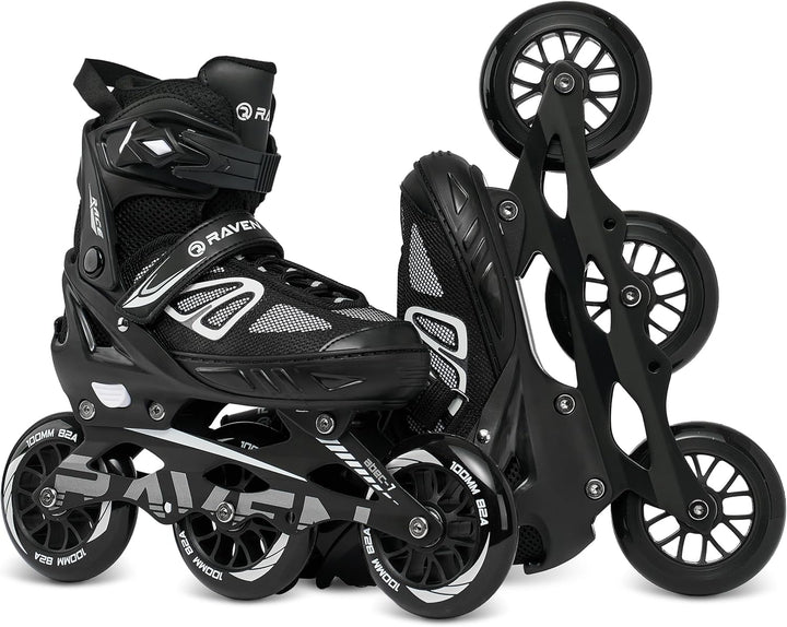 Inlineskates Inliner optional als 2in1 Raven Advance Big Wheels verstellbar Black mit Kufen 35-39, B
