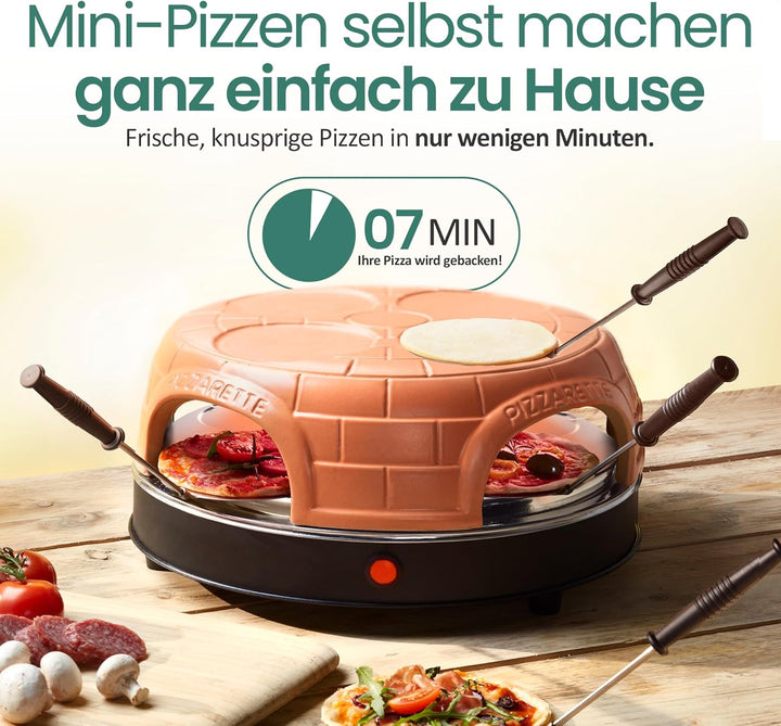 Emerio Pizzaofen, PIZZARETTE das Original, handgemachte Terracotta Tonhaube, neues PRE-BAKE Design,