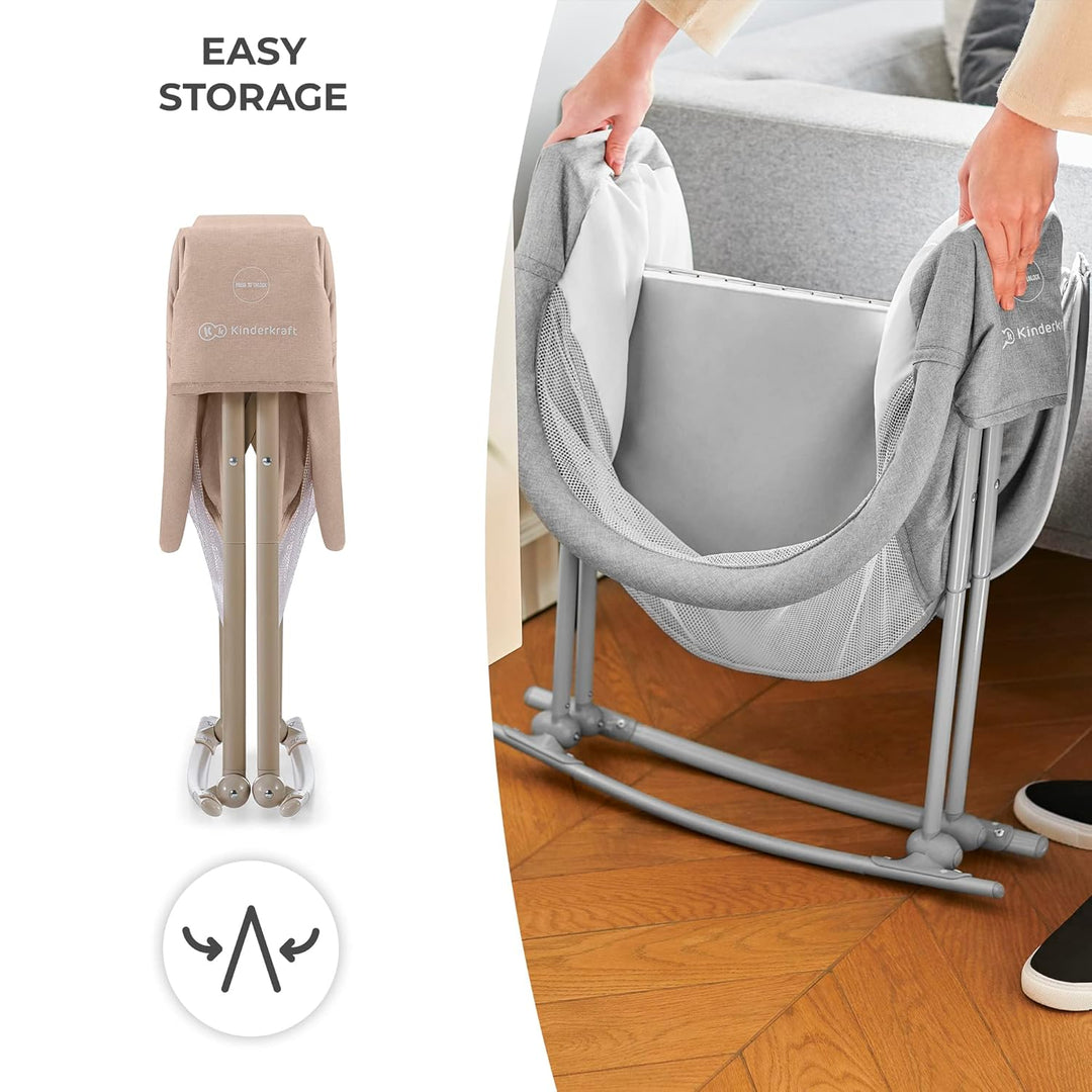 Kinderkraft Babybett 3 in 1 LOVI, Wiege, Reisebett, Wippe, einfaches Zusammen- und Ausklappen, verst