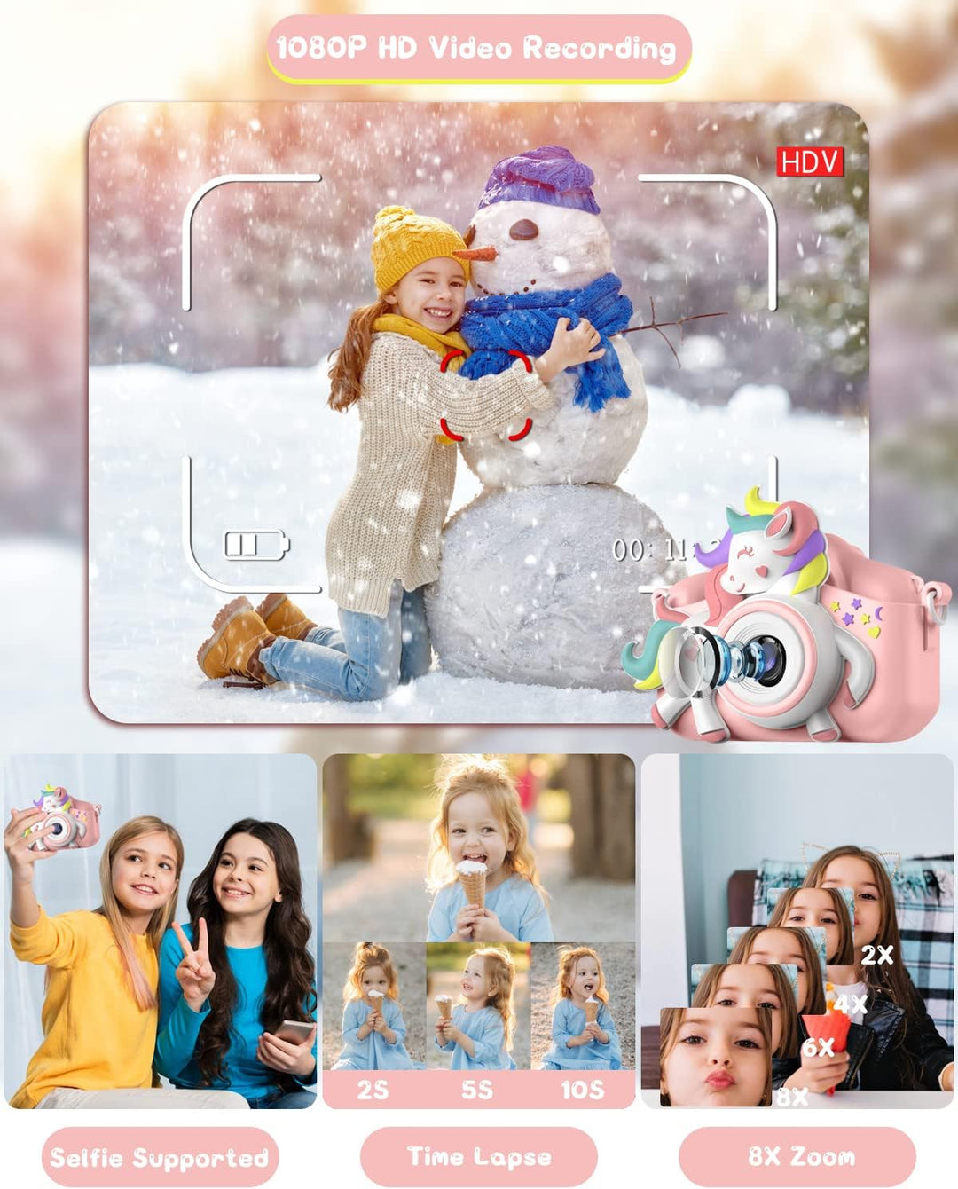 Kinderkamera, Gofunly Kinder Kamera 1080P 2,0-Zoll-Bildschirm Kamera Kinder mit 32GB SD-Karte Selfie