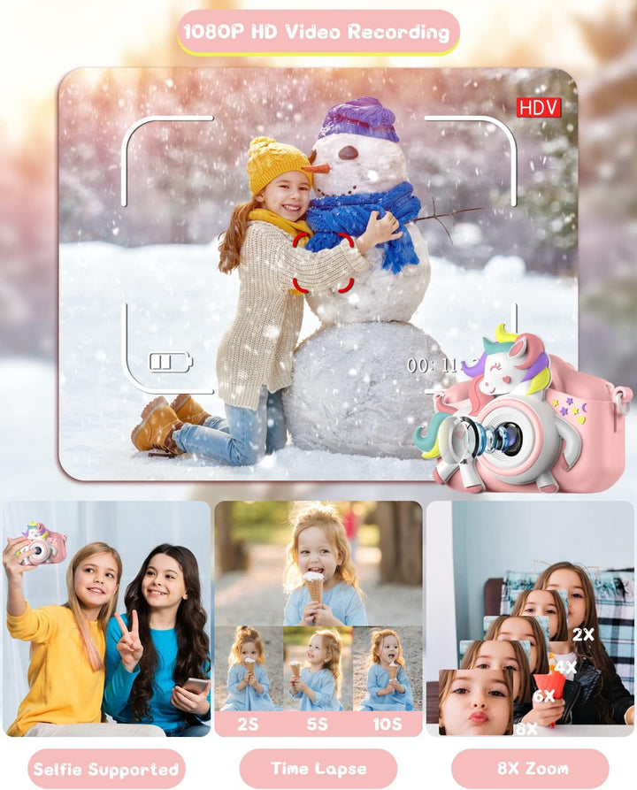 Kinderkamera, Gofunly Kinder Kamera 1080P 2,0-Zoll-Bildschirm Kamera Kinder mit 32GB SD-Karte Selfie