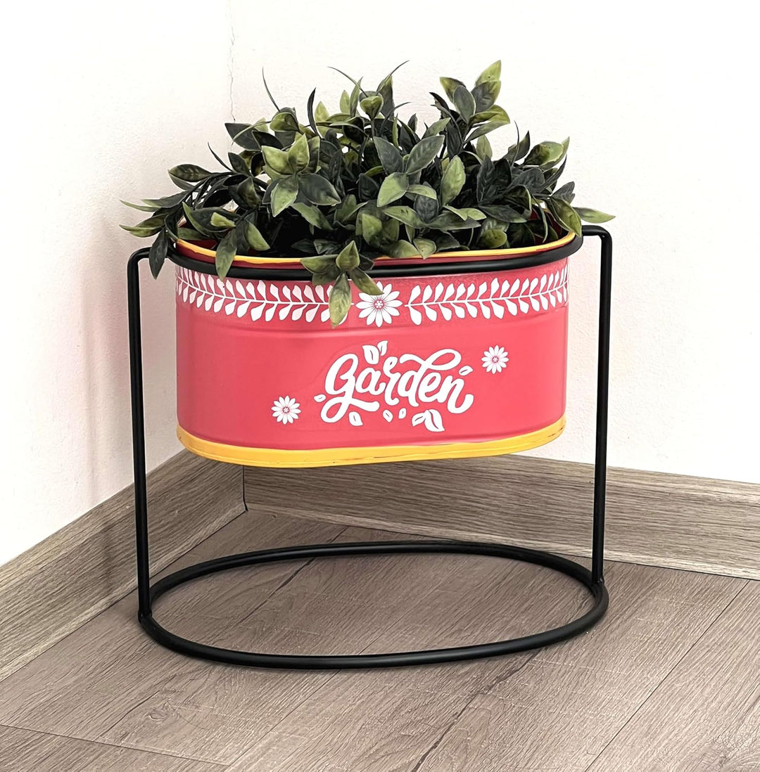 DanDiBo Blumenhocker mit Topf Metall Stehend Rot Oval 24 cm Blumenständer 96526 S Blumensäule Modern