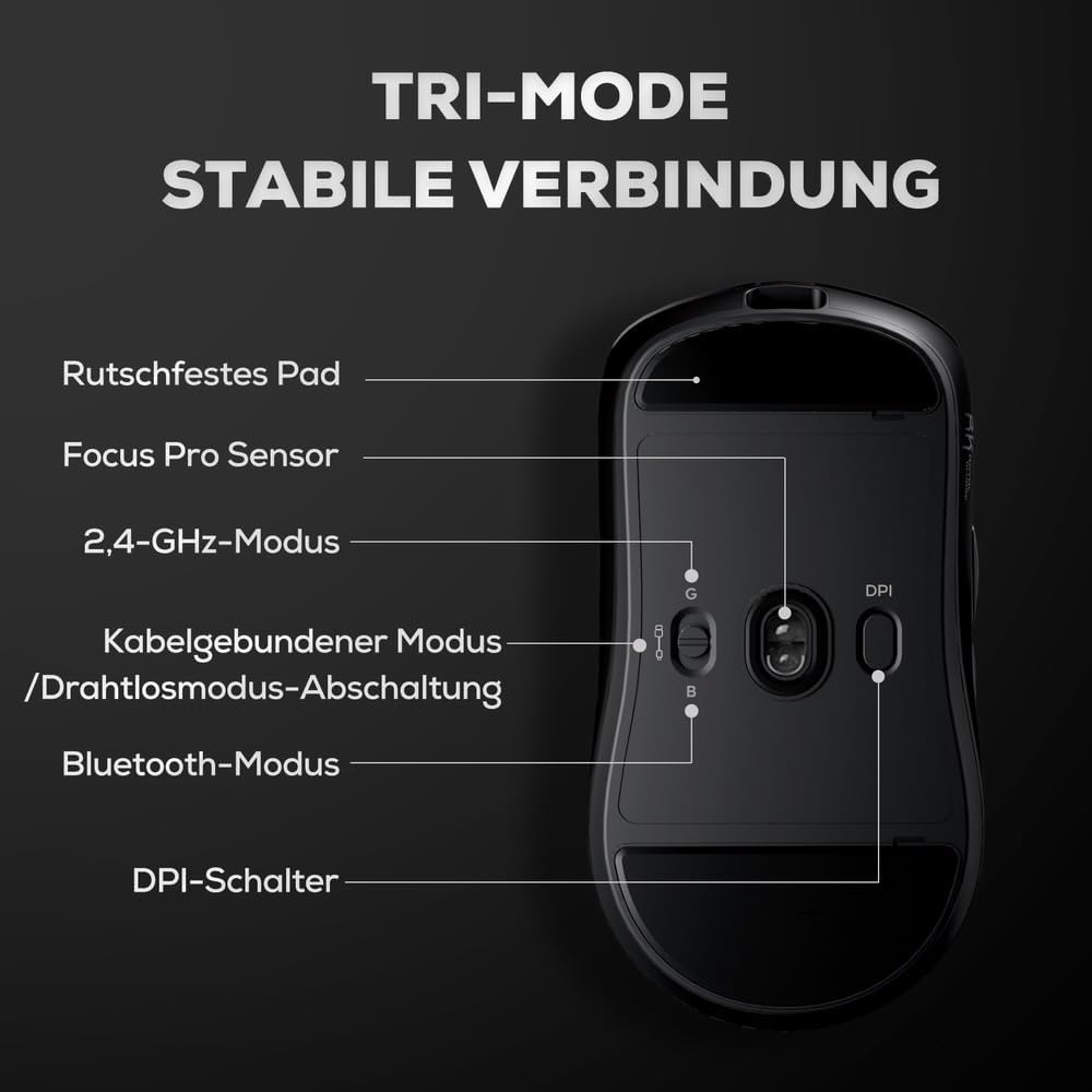 RK ROYAL KLUDGE M3 Wireless Gaming Mouse mit PAW3950 30K DPI Sensor, 47g Lightweight Maus Gaming, 8K