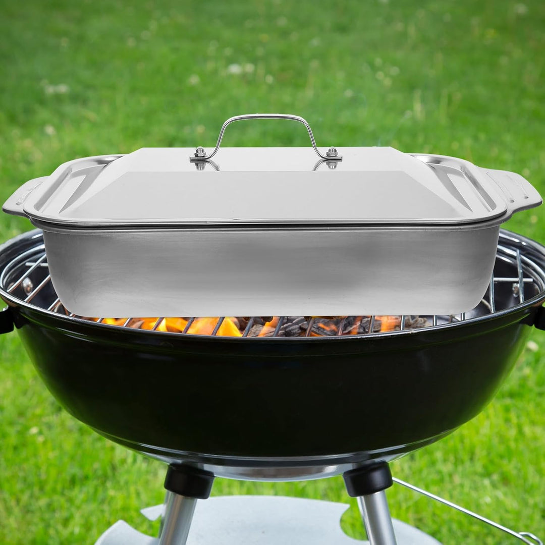 Healeved Edelstahl Bratpfanne Rechteckig mit Deckel 41X24X75cm Fischbräter Robust Formstabil für Gri