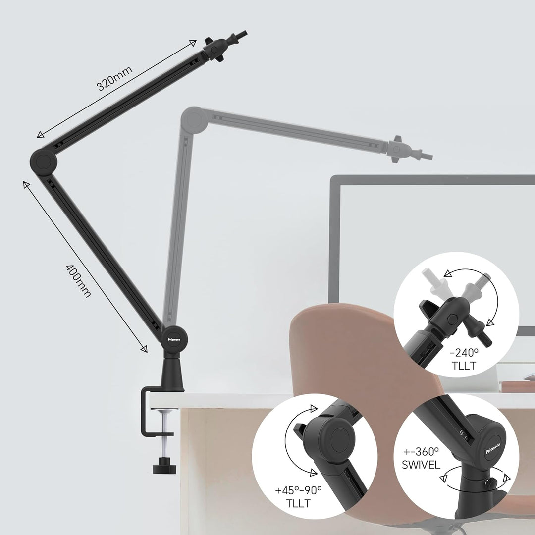 Mic Arm, Premium Mikrofon Galgenarm mit Kabelmanagement, 360°Drehbarer Broadcasting Galgenarm, Mic B