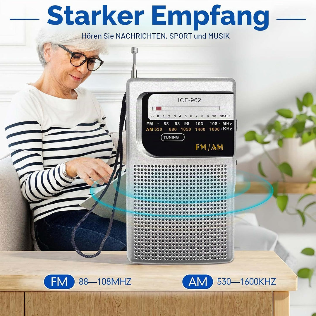Tragbares FM-Radio, kleines Radio mit analoger Kopfhörer-Tuner, Transistor-Taschenradio mit Handschl
