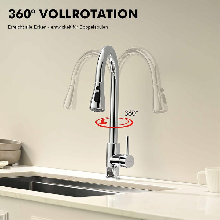 Ibergrif M22136 Wasserhahn Küche Ausziehbar Mischbatterie- Küchenarmatur Edelstahl 360° Schwenkbar,