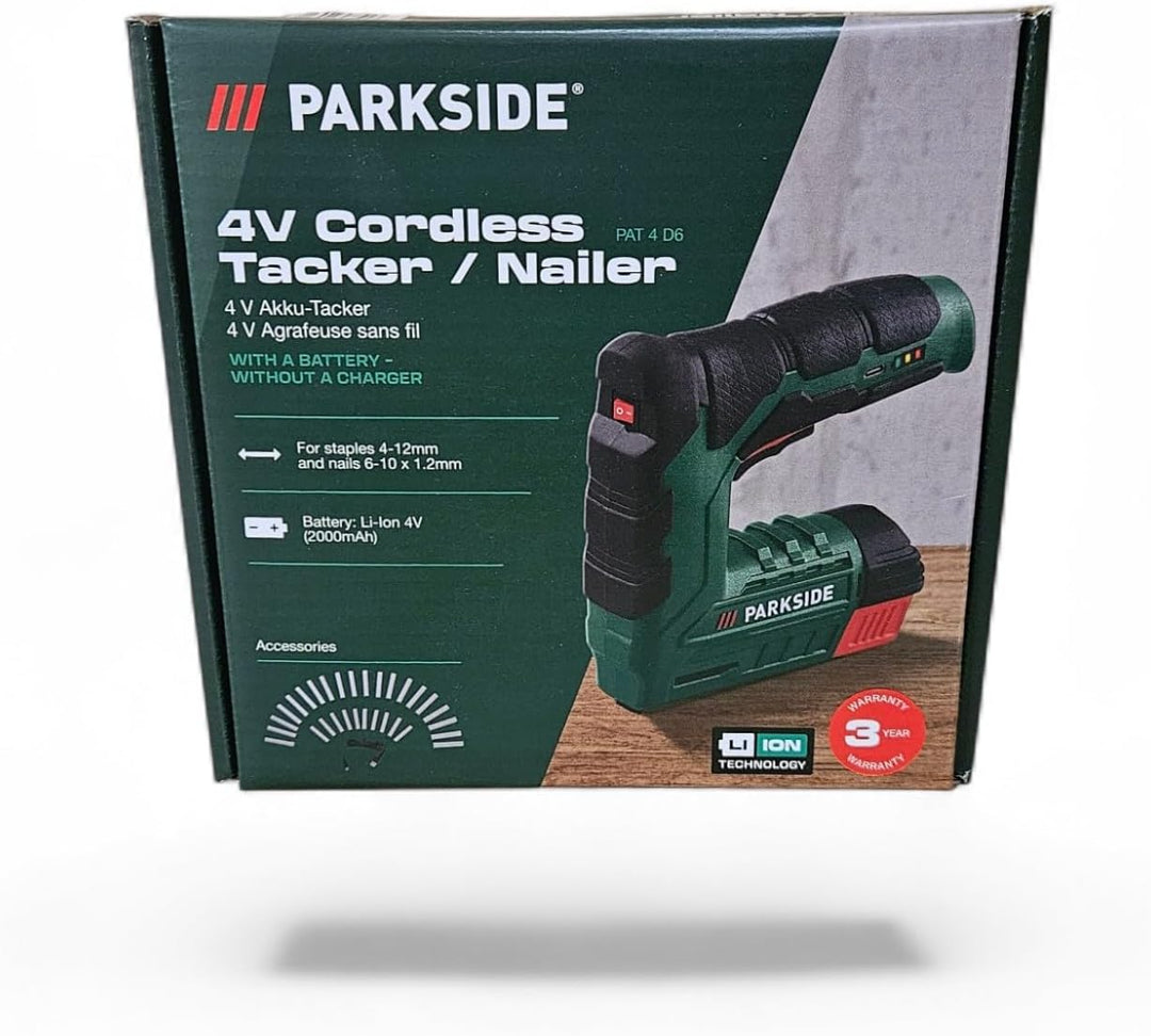 PARKSIDE Akkutacker Tacker | 4V (1300mAh) Li-Ion Akku Elektrotacker - Inklusive 1000 Klammern | PAT